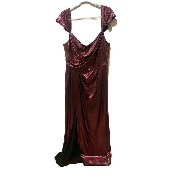 Marchesa Notte Metallic Lame Draped Gown Maxi Dress Women's Size 16 NWOT - Picture 3 of 11